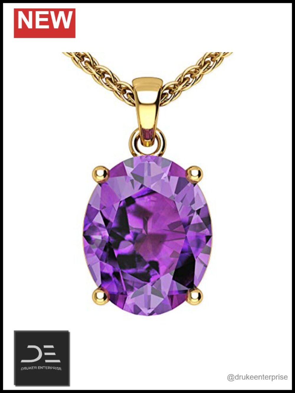 14k Yellow Gold Pendant Necklace 18 inch Rope Chain Amethyst Birthstone